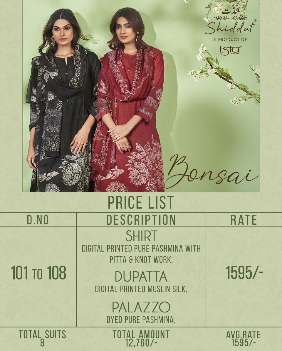 Bonsai By Esta Shiddat Printed Pashmina Dress Material Catalog